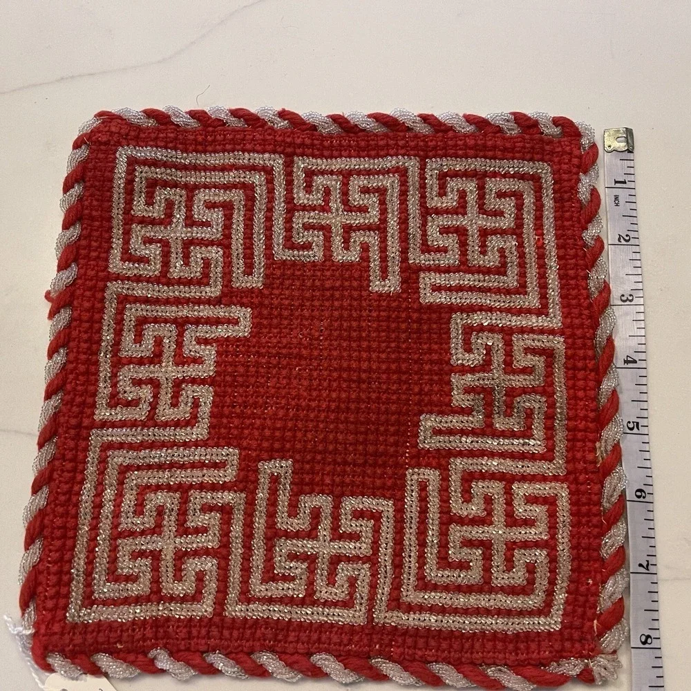 Table Mat Beaded Wool Good Luck Circa 1910 8.5